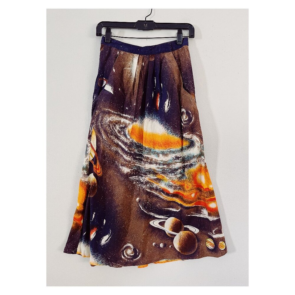 VTG Anne Pinkerton Sz XS Cosmos Celestial Print Midi Skirt